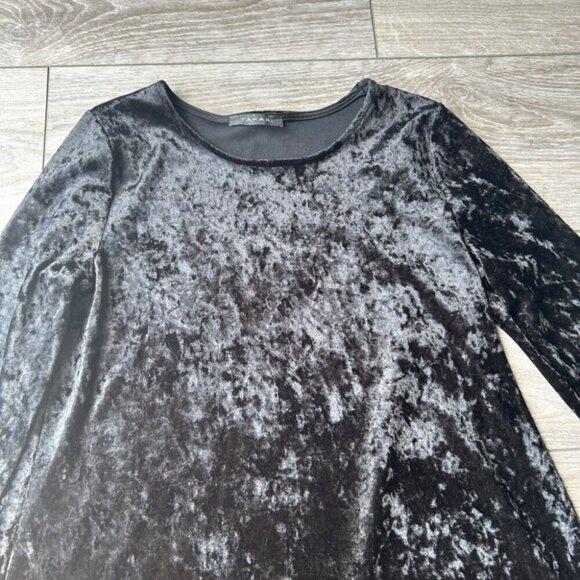 TAHARI Black Crushed Velvet Long Sleeve Dress Made in Canada - Picture 6 of 13